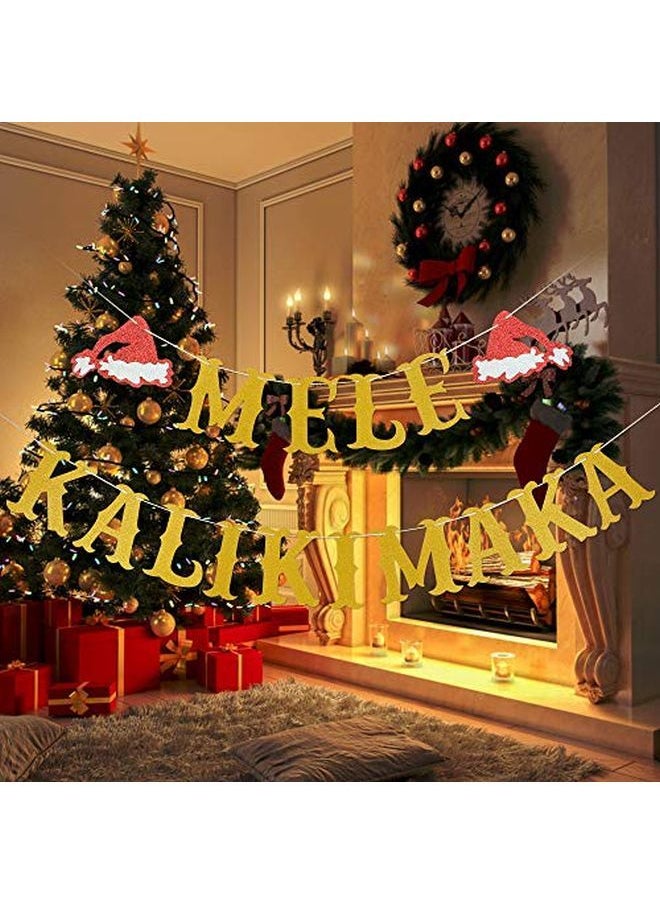 LeeSky - Mele Kalikimaka Banner Gold Glitter Gold Christmas Decorations Mele Kalikimaka Party Decorations Mele Kalikimaka Christmas Decorations Christmas Party Decorations - Image 1