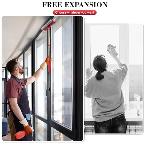 Conliwell Window Squeegee with 15.7"-27.5" Retractable Stainless Steel Handle, 2-in-1 Windshield Cleaner Tool for Cars, Trucks, Glass Doors, Shower Glass, Outdoor Windows – Window Cleaner (Red) - Image 4