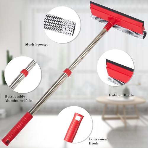 Conliwell Window Squeegee with 15.7"-27.5" Retractable Stainless Steel Handle, 2-in-1 Windshield Cleaner Tool for Cars, Trucks, Glass Doors, Shower Glass, Outdoor Windows – Window Cleaner (Red) - Image 5