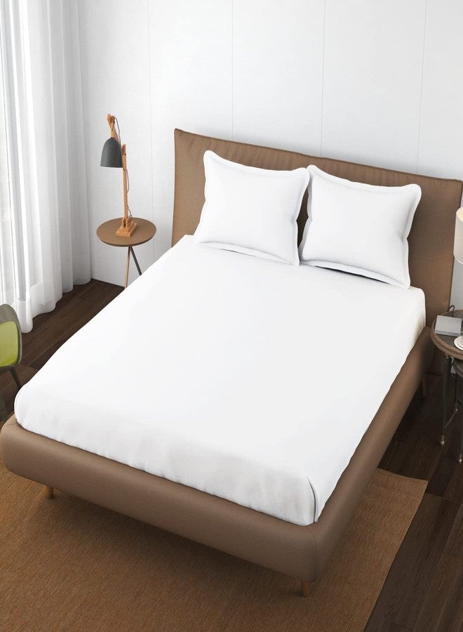 Trance Home Linen 100% Cotton 78x60 inch Queen Elastic Fitted Bedsheet | 400TC Premium Queen Double Bed Size Plain Fitted Elastic Bed Sheet with 2 Pillow Covers (78"x60" | 6.5x5ft, Plain White)