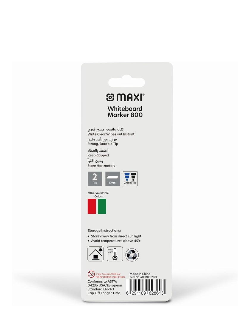 Maxi Maxi Whiteboard Marker Chisel Tip 2pc (Blue,Black) in a Blister Card Writes Clear Wipes Out Instant, Strong Durable Tip - Image 4