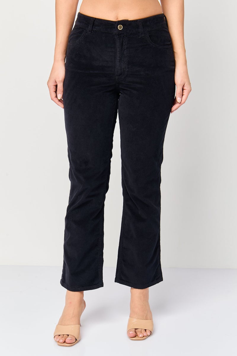 GANT Women Regular Fit Cropped Corduroy Pants, Black - Image 1