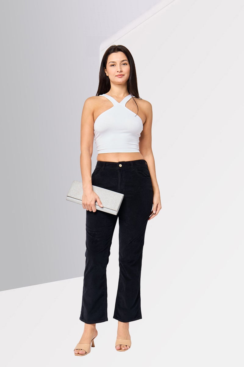 GANT Women Regular Fit Cropped Corduroy Pants, Black - Image 2