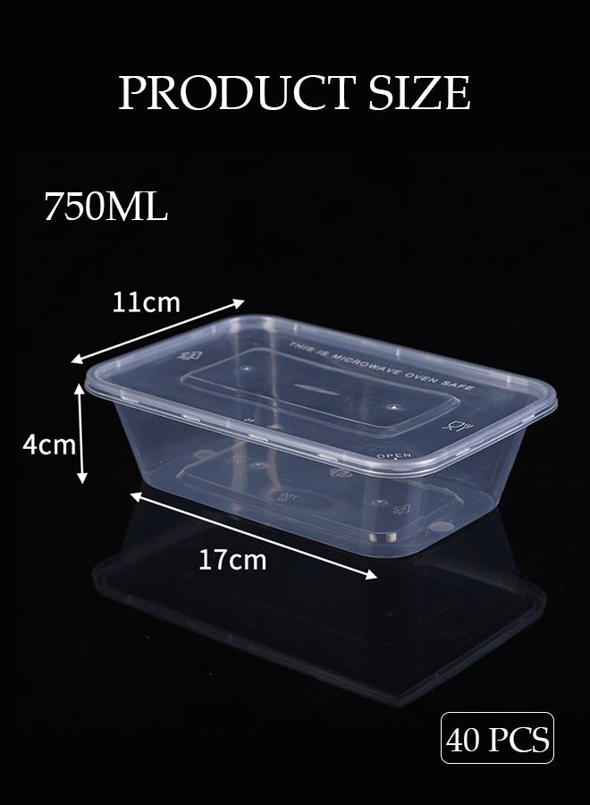 DUNISO 40-Pieces，750 ml Thickened Meal Prep Containers,Reusable Heatable Food Storage Circular Containers WIth Lids For Packing,Storage,17*11*4CM,Clear - Image 3