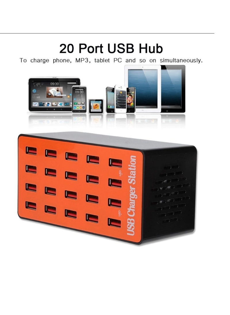 Generic - 20-Port Wall Charger Smart USB HUB Black/Orange - Image 1