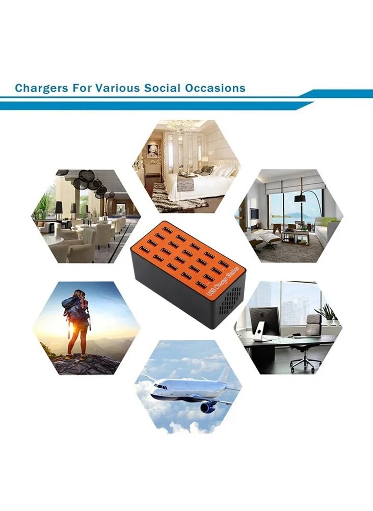 Generic - 20-Port Wall Charger Smart USB HUB Black/Orange - Image 1