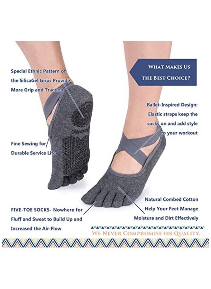 Generic Yoga Socks for Women with Grips, Non-Slip Five Toe Socks for Pilates/Barre/Ballet/Fitness (6 Pairs)  - Image 5