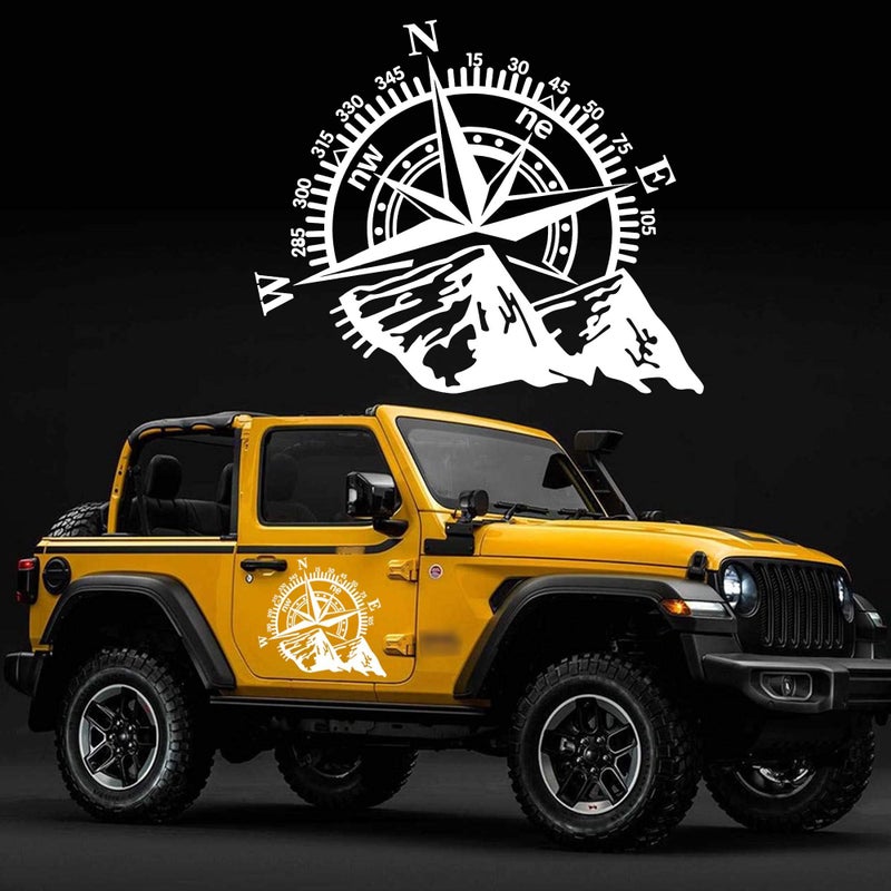 TOMALL 21x173 Mountain Compass Stickers Decal for Car Hood Auto Compass Graphics Stickers for SUV OffRoad Vehicles Car Body Side Door Trunk Universal Waterproof Vinyl Car Stickers White