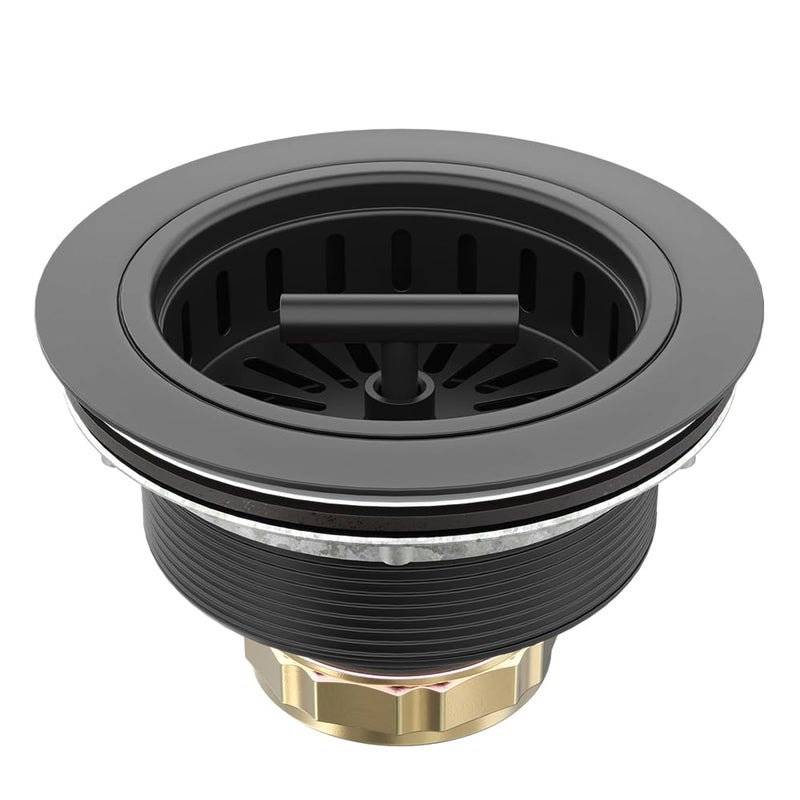KONE Black Kitchen Sink Drain Matte Black Sink Strainer 312 Inch Drain Assembly Kit Replacement for Universal 35 Inch Kitchen Sink All Stainless Steel Body with Strainer Basket and Drain Stopper