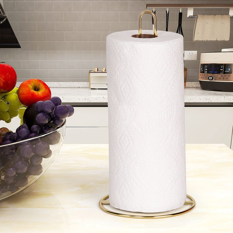 OBODING Gold Paper Towel Holder Countertop, OBODING, Kitchen Paper Towel Stand Holder for Kitchen Organization and Storage, Paper Towel Holders for Standard and Large Size Rolls (Gold) - Image 3
