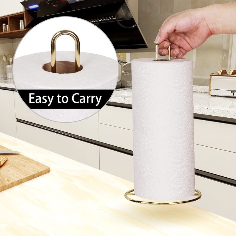 OBODING Gold Paper Towel Holder Countertop, OBODING, Kitchen Paper Towel Stand Holder for Kitchen Organization and Storage, Paper Towel Holders for Standard and Large Size Rolls (Gold) - Image 2