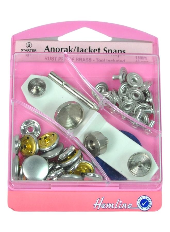 Hemline 10 Sets Jacket Snaps Button Rust Proof Brass Tool Included 15 Millimeter - Image 1
