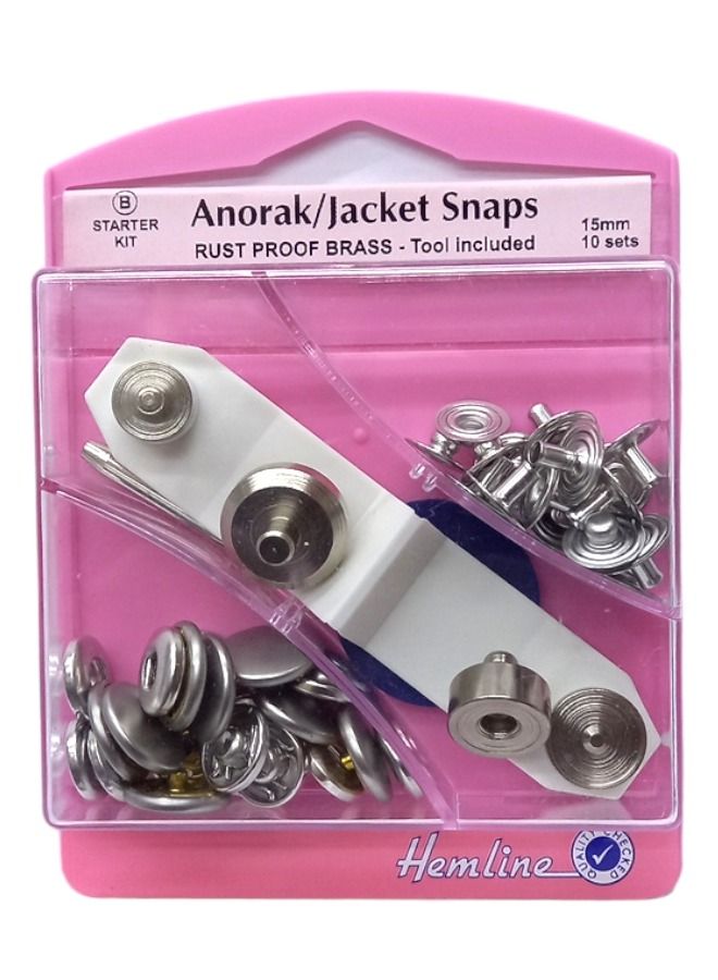 Hemline 10 Sets Jacket Snaps Button Rust Proof Brass Tool Included 15 Millimeter - Image 2