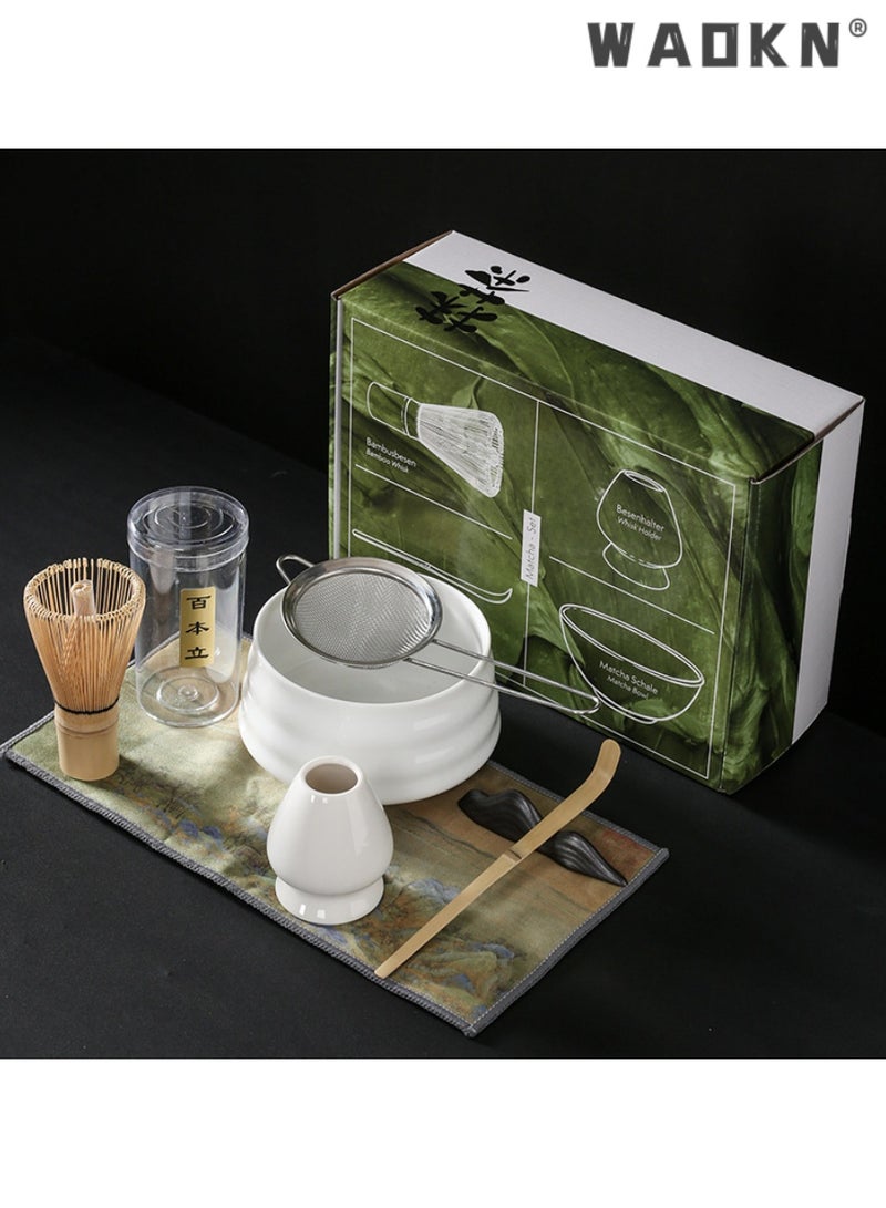 دبليو أيه أو كي أن 7 قطعة ماتشا خفقت مجموعة أدوات ماتشا الخيزران لتحريك ماتشا الشاي ماتشا السلطانية اليابانية نمط الشاي صنع السيراميك مجموعة الشاي ترتيب حفل الشاي خفقت الخيزران ماتشا فرشاة الأبيض - Image 1