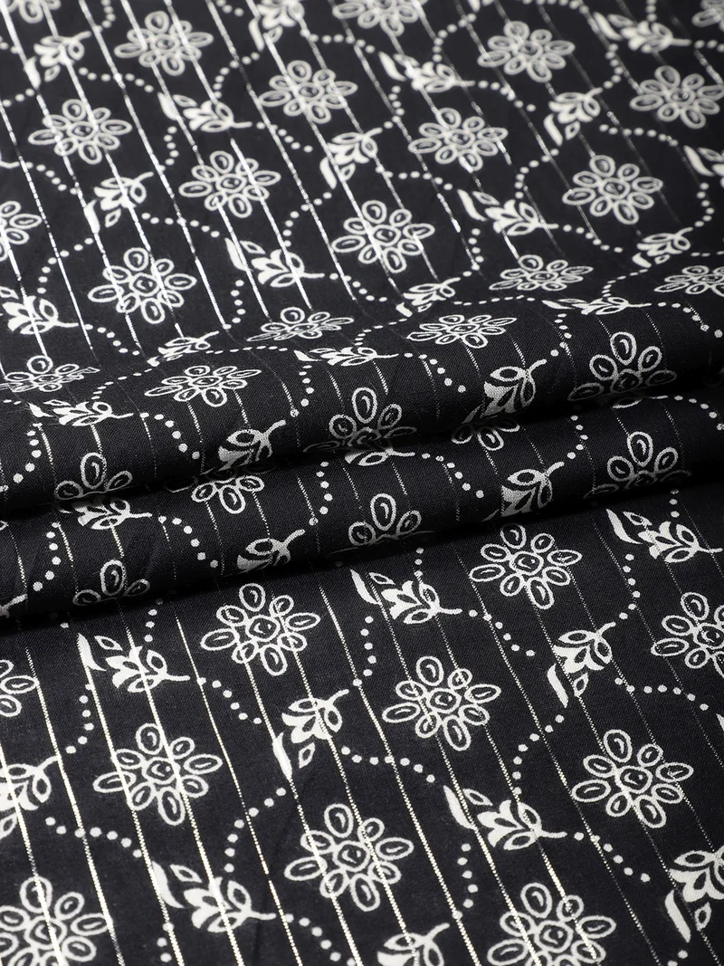 أيه كيه إس Floral Print Fabric Black One Meter