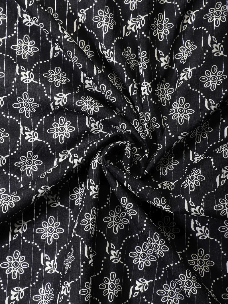أيه كيه إس Floral Print Fabric Black One Meter