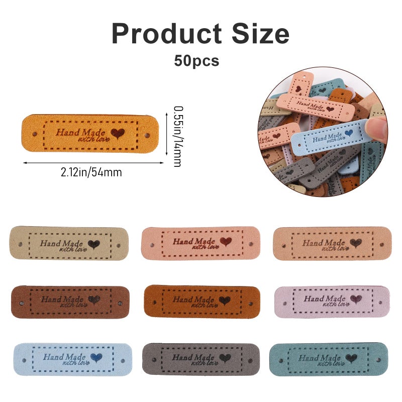 Sliverdew 50 PCS Handmade Tags for Crochet Handmade Leather Labels Faux Handmades with Love Leather Tags for Handmades Items Embellishment Knit Accessories with Hole for DIY Crafts Sewing Crochet Knitting Hats - Image 2