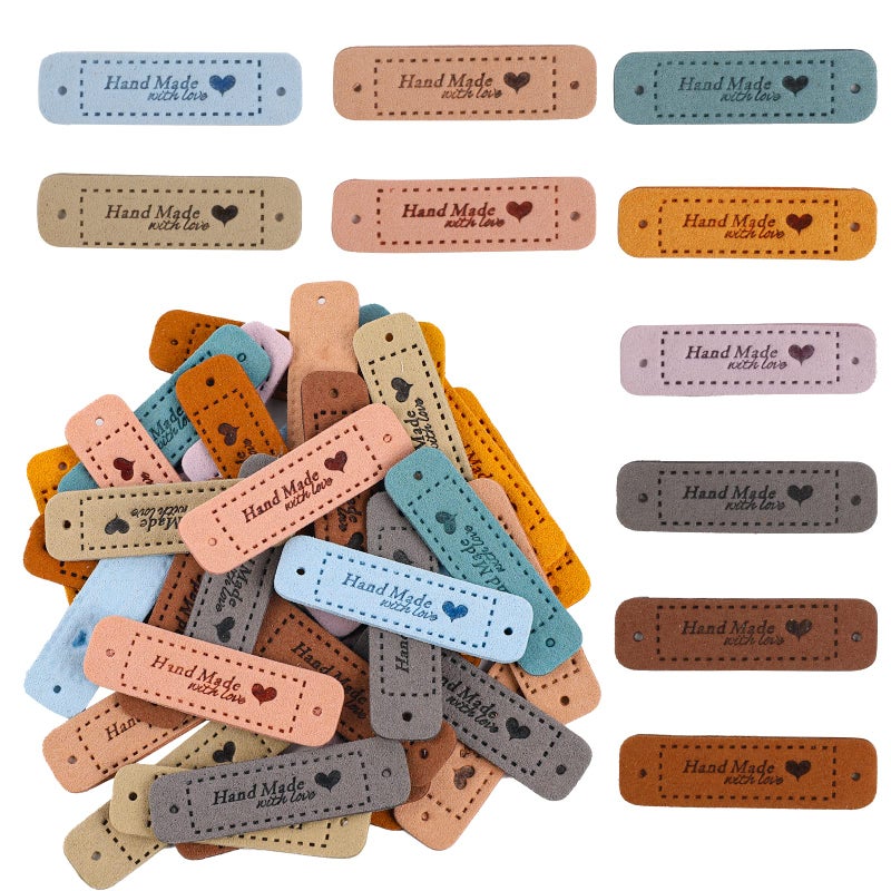 Sliverdew 50 PCS Handmade Tags for Crochet Handmade Leather Labels Faux Handmades with Love Leather Tags for Handmades Items Embellishment Knit Accessories with Hole for DIY Crafts Sewing Crochet Knitting Hats - Image 1
