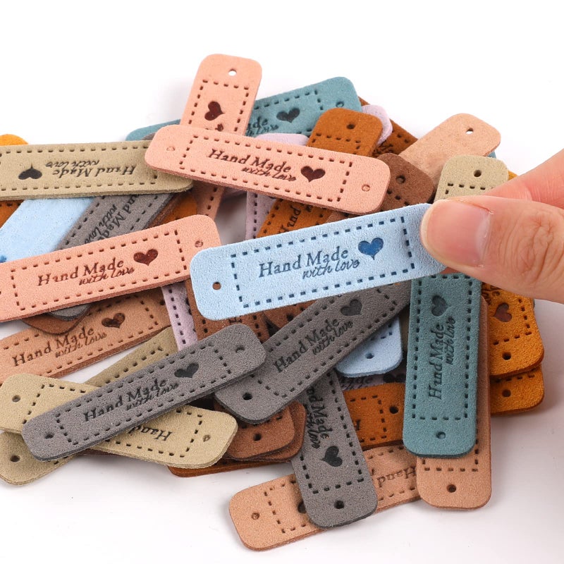 Sliverdew 50 PCS Handmade Tags for Crochet Handmade Leather Labels Faux Handmades with Love Leather Tags for Handmades Items Embellishment Knit Accessories with Hole for DIY Crafts Sewing Crochet Knitting Hats - Image 3