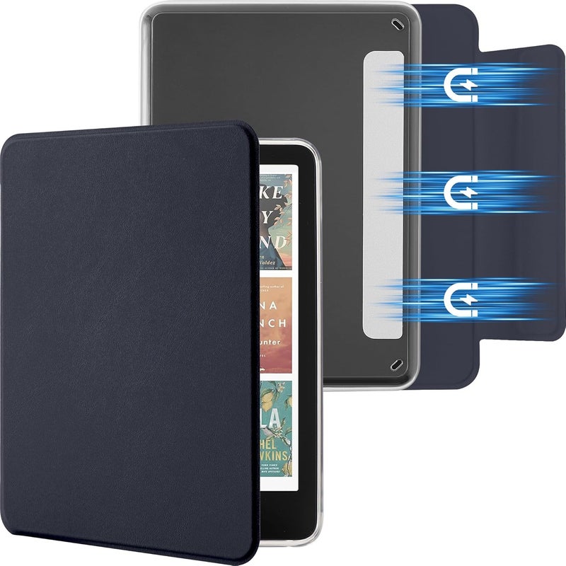 حافظة مغناطيسية قابلة للفك من لجهاز Kindle Paperwhite مقاس 7 بوصة، الجيل الثاني عشر 2024 وKindle Colorsoft Signature Edition، غلاف خارجي رقيق من البولي يوريثان (PU) مع وظيفة تشغيل/إيقاف التلقائي، لون أزرق داكن - Image 1