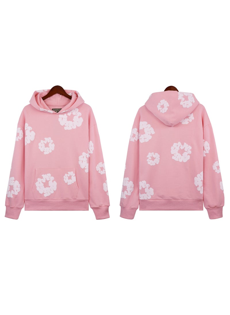 Generic Autumn Winter New Couple Suit Sweatshirt Trousers Fleece-Lined Sweatshirt Denim Main Line Wood Cotton Hooded Shirt American Styl 5640 powder 