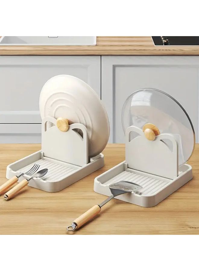 Beige Foldable Cat Ear Pot Cover Rack Stand For Spoons Lids Cutting Boards - Image 1