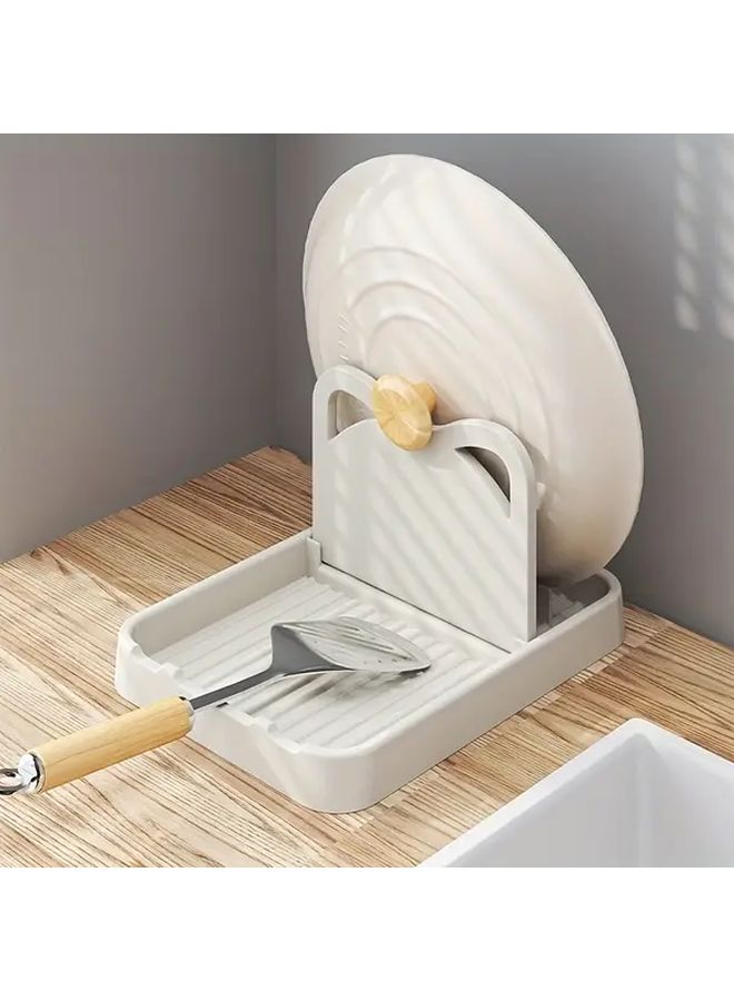 Beige Foldable Cat Ear Pot Cover Rack Stand For Spoons Lids Cutting Boards - Image 2