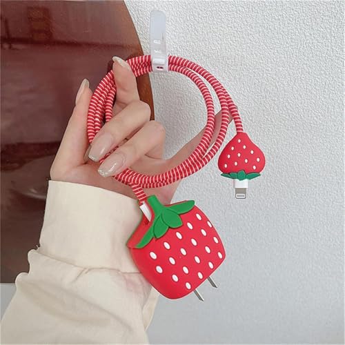 CERLINK Cable Protector for Apple iPhone Charger 20W/18W Type C, 3D Cute Cartoon Case Adaptor Cover Full Cable Connection Protectors Protective Protection Wire Sleeves Guard (Strawberry) - Image 5