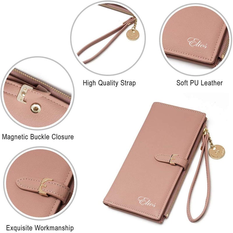 Elios Women Long Soft Leather Wallet Zip Purse Multifunction Organizer Card Holder Clutch with Phone Pocket - Image 4