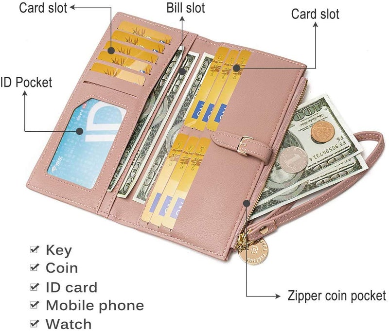 Elios Women Long Soft Leather Wallet Zip Purse Multifunction Organizer Card Holder Clutch with Phone Pocket - Image 3