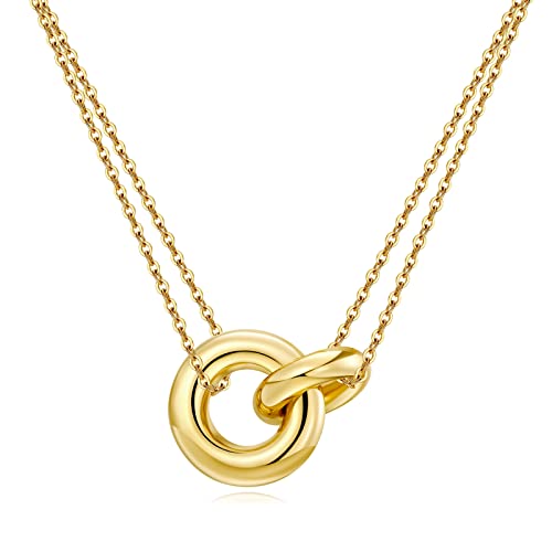 AllenCOCO Dainty Gold Necklace for Women Trendy, Cute Sister Necklaces, 14k Gold Plated S925 Sterling Silver Interlocking Circle Necklace for Women Non Tarnish Friendship Necklace Gift - Image 1