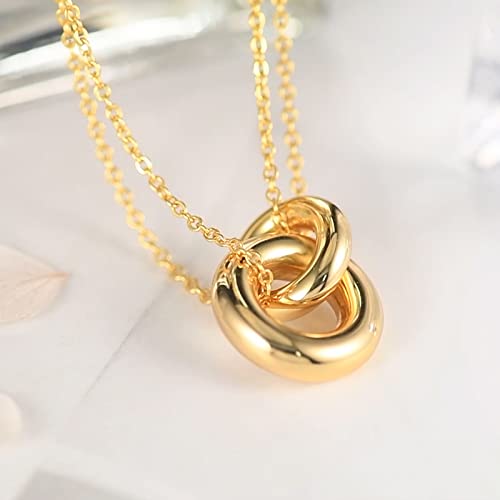AllenCOCO Dainty Gold Necklace for Women Trendy, Cute Sister Necklaces, 14k Gold Plated S925 Sterling Silver Interlocking Circle Necklace for Women Non Tarnish Friendship Necklace Gift - Image 5