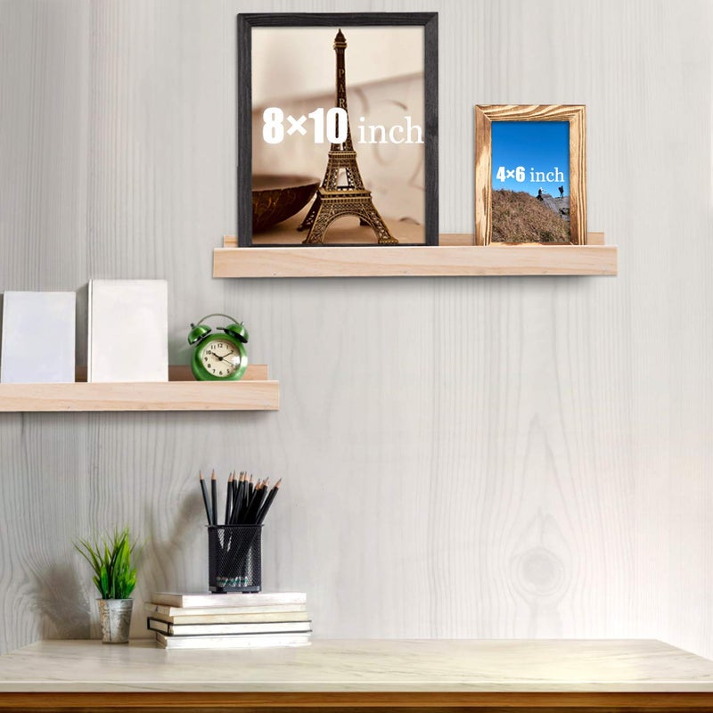 AZSKY Picture Ledge Shelf, Small Floating Shelves Set of 2, 16 Inches Nursery Book Shelves for Storage, Bookshelf Wall Mounted for Living Room Bedroom Decor Books Photo Frames,Natural - Image 2