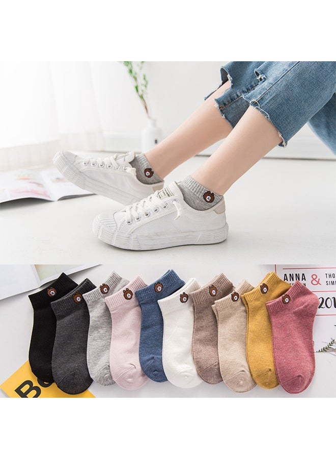 Zeemey Women's Multi-Color Bear pattern socks, 10-Pair Pack, Simple Breathable Short Socks, Versatile for Everyday Wear, Prevents Slipping Down - Image 4
