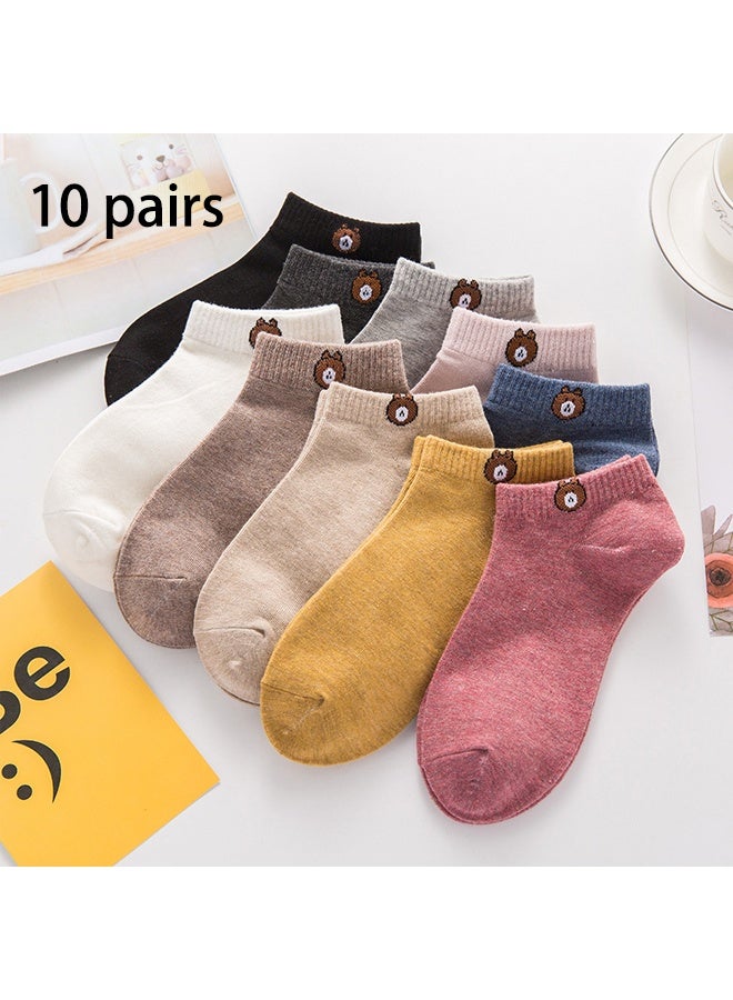 Zeemey Women's Multi-Color Bear pattern socks, 10-Pair Pack, Simple Breathable Short Socks, Versatile for Everyday Wear, Prevents Slipping Down - Image 2