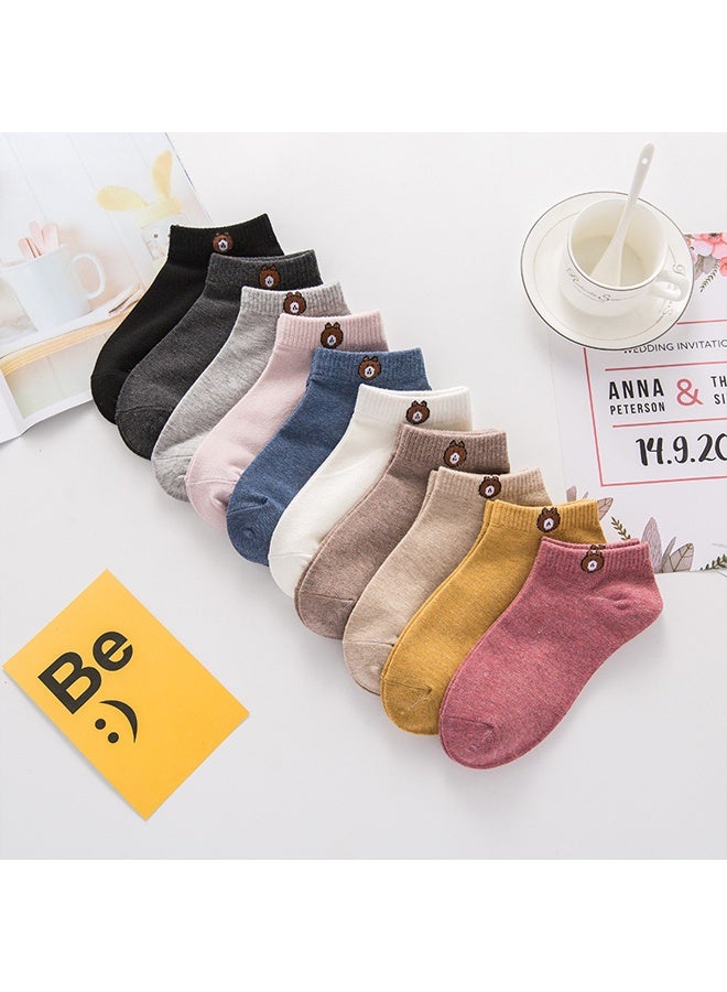 Zeemey Women's Multi-Color Bear pattern socks, 10-Pair Pack, Simple Breathable Short Socks, Versatile for Everyday Wear, Prevents Slipping Down - Image 3