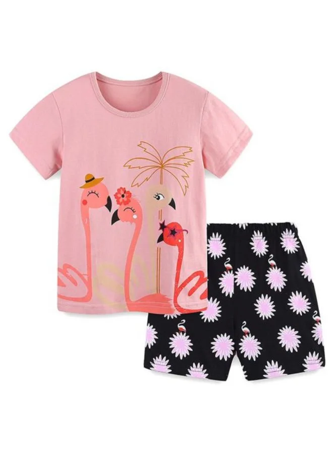 YUNIQEE Pink Crew Neck Short Sleeve Printed Tshirt & Shorts