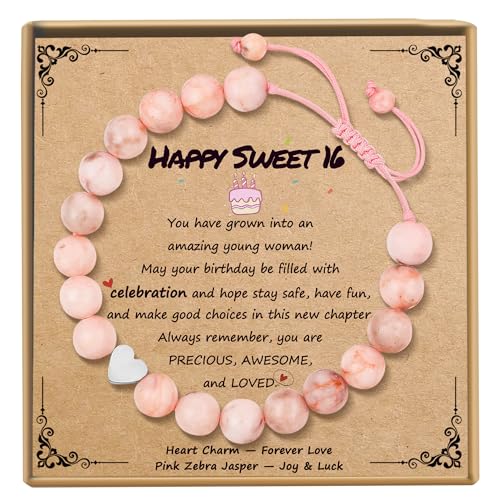 Sereney Sweet 16 Gifts for Girls, Pink Beaded Adjustable Bracelet as 16th Birthday Gifts for Girls Daughter Granddaughter Niece, Sweet Sixteen Gifts for 16 Year Old Girl - Image 1