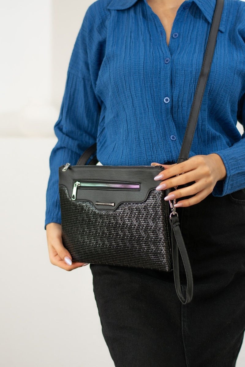 Women's Faux Leather Portfolio with Adjustable Cross Strap and Hand Strap, Clutch Çanra