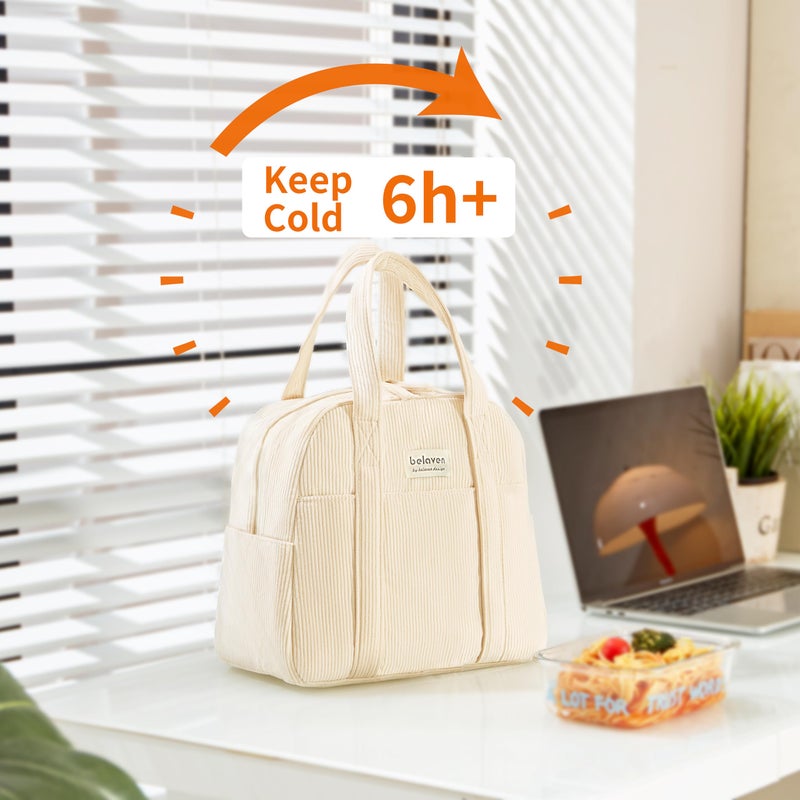 belaven Insulated Lunch Bag for Women, 6-Hour Cold Retention Cooler Tote with Sturdy Handle, 15-Can Spacious Capacity, Leakproof Corduroy Fabric & Aluminum Foil Lining (Coffee) - Image 2