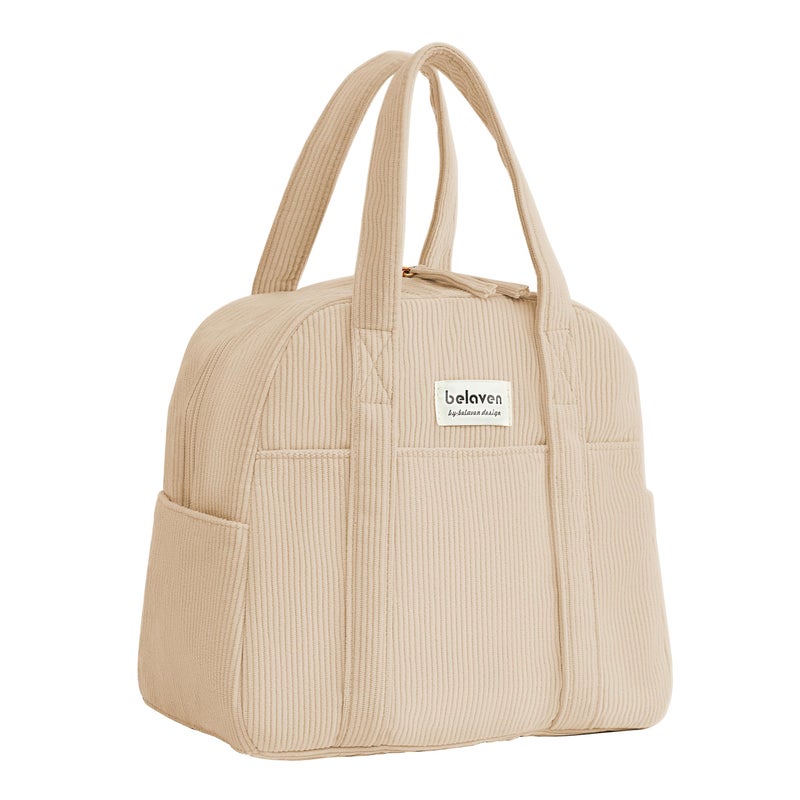 belaven Insulated Lunch Bag for Women, 6-Hour Cold Retention Cooler Tote with Sturdy Handle, 15-Can Spacious Capacity, Leakproof Corduroy Fabric & Aluminum Foil Lining (Coffee) - Image 1