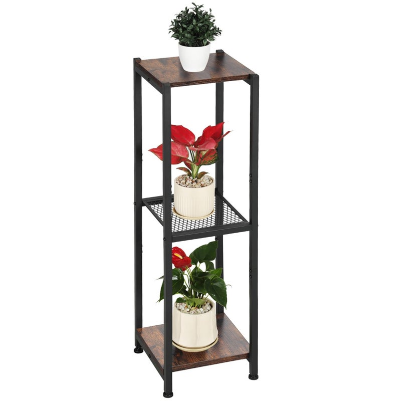 Dipion Extra Tall Plant Stand Indoor,40 Inch Plant Stands,3 Tier Metal Plant Stand with Heavy Duty Wood and Metal Mesh Shelf,Rustic Brown and Black - Image 1