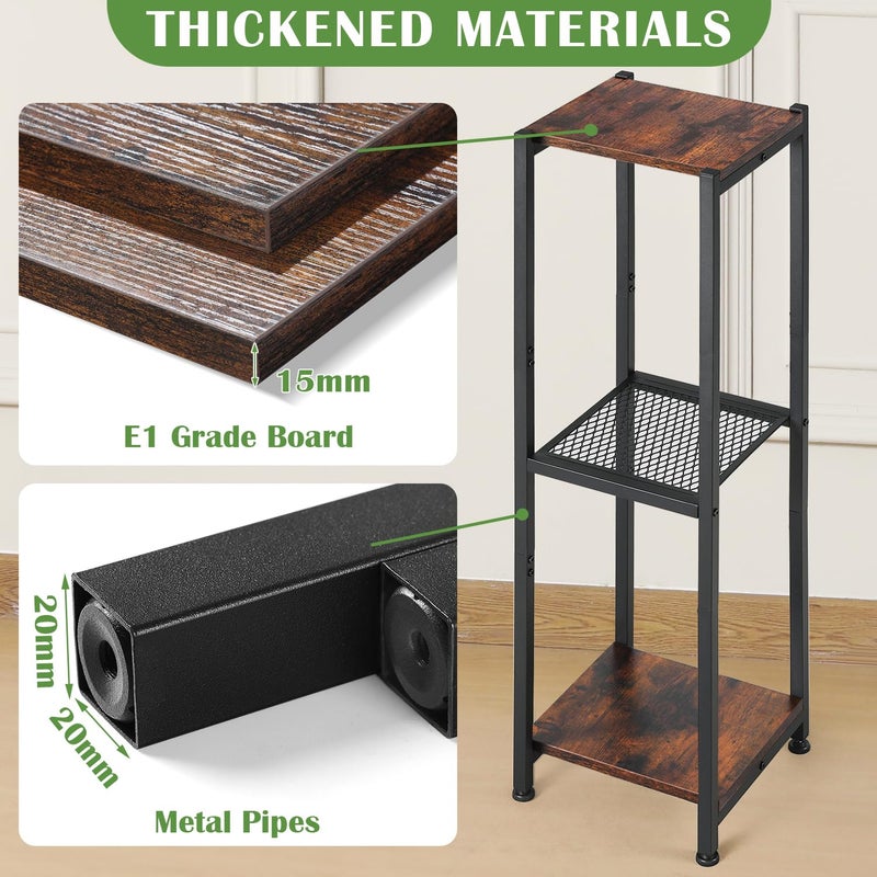 Dipion Extra Tall Plant Stand Indoor,40 Inch Plant Stands,3 Tier Metal Plant Stand with Heavy Duty Wood and Metal Mesh Shelf,Rustic Brown and Black - Image 2