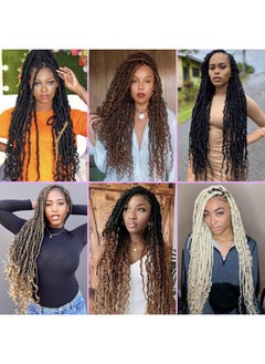 Leeven 7 Packs Faux Locs With Curly Ends 18 Inch Pre-Looped Goddess Locs Crochet Hair 84 Strands Natural Black Crochet Bohemian Soft Locs Braiding Hair Extensions With Curls For Women 1B#  - Image 2