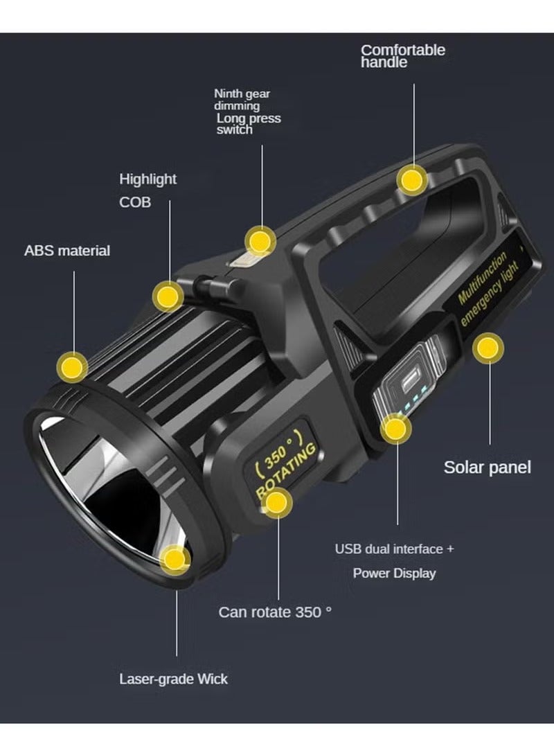 ZLH HITY 350000 Lumens Spotlight, Rechargeable Led Spotlight Flashlight with 350° Rotate Head, 9 Modes Super Bright Spot Lights Outdoor Handheld, IPX6 Waterproof Solar Flashlight for Emergencies - Image 3