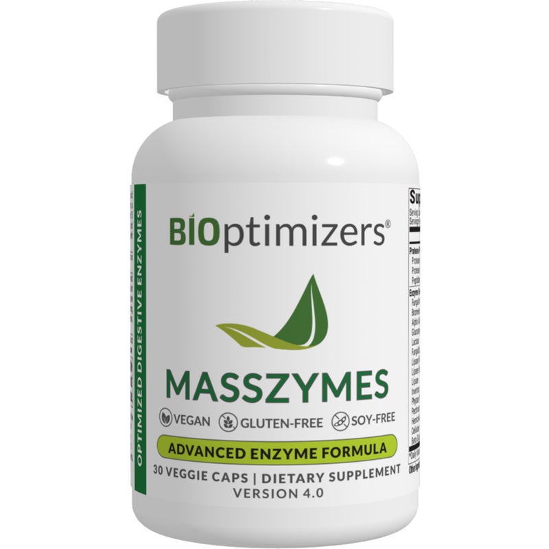 BiOptimizers MassZymes - Complete Digestive Enzymes Supplement for Gut Health - Bloating Relief for Men and Women - Lipase Amylase Bromelain Digestive Enzymes (30 Capsules) - Image 1