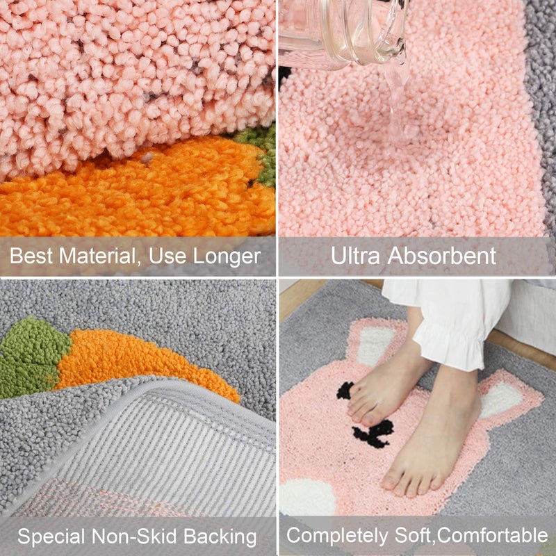 Ankah Bath Mat Cute Shower Rug  Luxury Shaggy High Absorbent and Anti Slip  Machine Washable Fit for Bathtub  Shower and Bath Room  (17.71""x 25.59""  Rabbit) - Image 3
