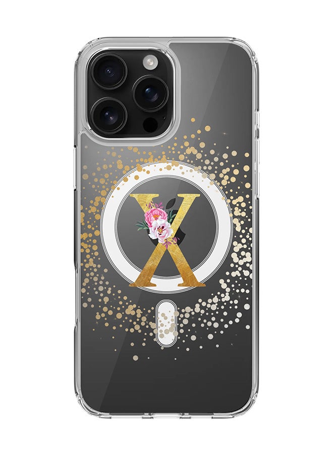 For iPhone 16 Pro Max Case [Compatible with MagSafe] Slim Magnetic cover Clear Phone Case - Custom Monogram Floral - X (Clear )