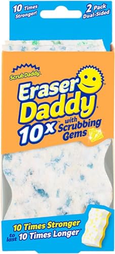 Scrub Daddy Eraser Daddy 10x, Magic Eraser Sponge for Painted Walls, Skirting Board Cleaner, Melamine Sponges, Dual-Sided Scrubber Pads, All Purpose Cleaning Sponges, Magical Mark Remover, 2 Pack - Image 1