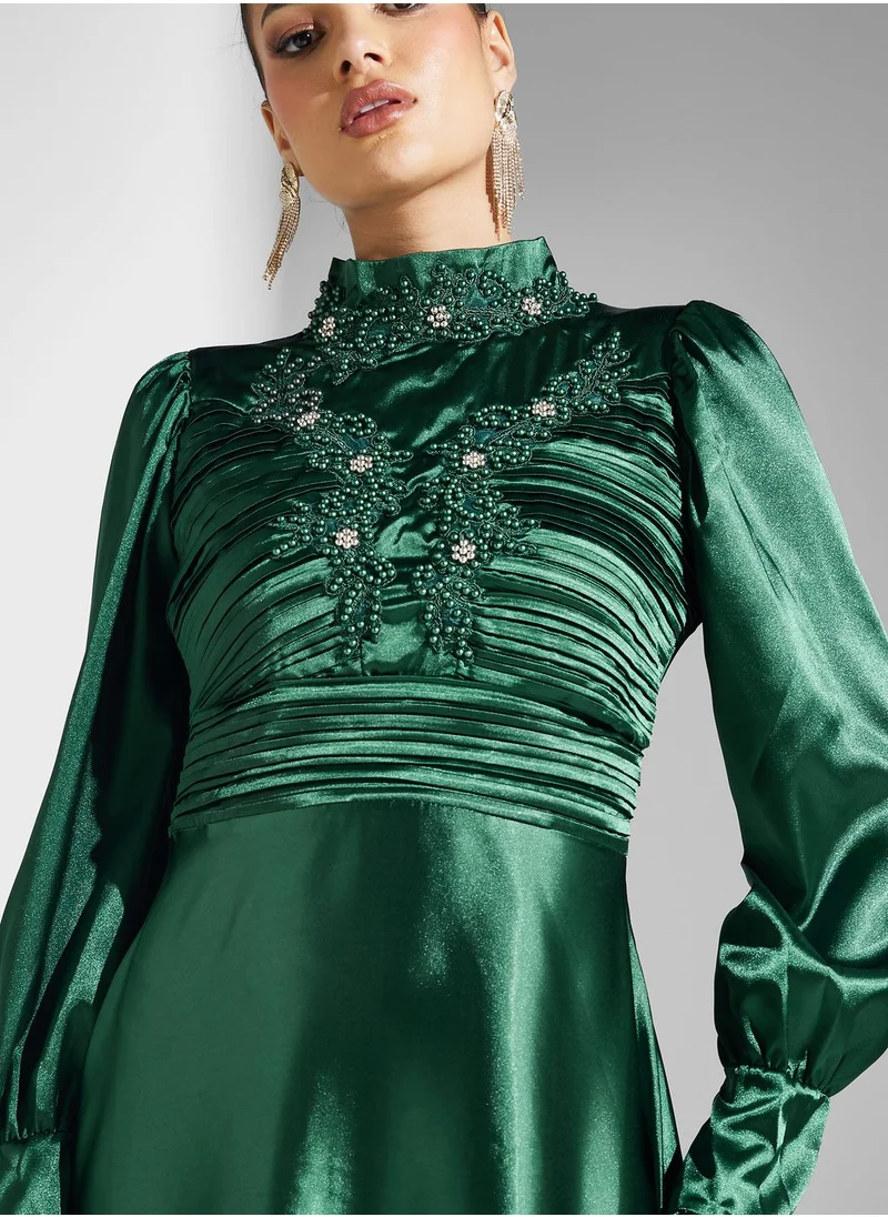 Khizana Ruched Detail Embroidered Dress